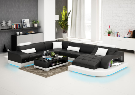 Ledersofa Couch Wohnlandschaft Ecksofa Eck Garnitur Design Modern Sofa G8009B