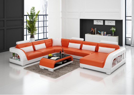 Ledersofa Couch Wohnlandschaft Ecksofa Eck Garnitur Design Modern Sofa G8012