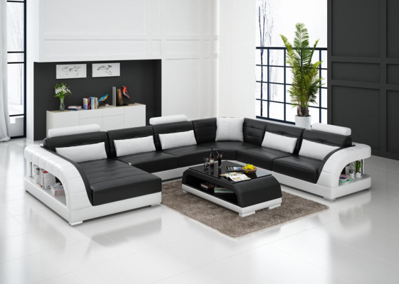 Ledersofa Couch Wohnlandschaft Ecksofa Eck Garnitur Design Modern Sofa G8012