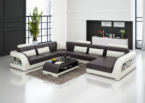 Ledersofa Couch Wohnlandschaft Ecksofa Eck Garnitur Design Modern Sofa G8012