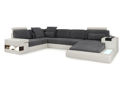 Wohnlandschaft Stoff Sofa Eck Sofa Couch Polster Garnitur U Form Stoff B-Grau