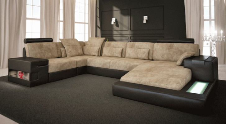Wohnlandschaft Stoff Sofa Eck Sofa Couch Polster Garnitur U Form Stoff B-Grau