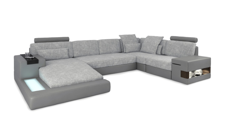 Wohnlandschaft Stoff Sofa Eck Sofa Couch Polster Garnitur U Form Stoff B-Grau