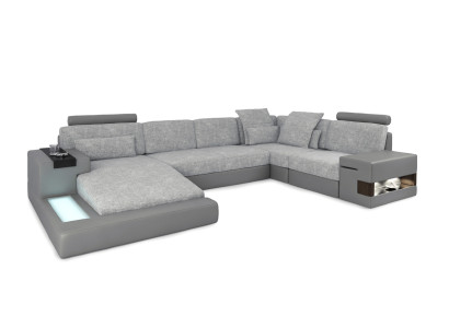 Ledersofa Sofa Couch Polster Ecksofa Garnitur Textil Stoff Big Wohnlandschaft