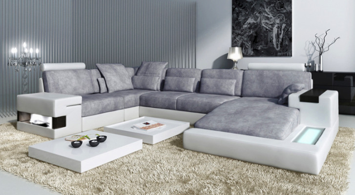 Ledersofa Sofa Couch Polster Ecksofa Garnitur Textil Stoff Big Wohnlandschaft