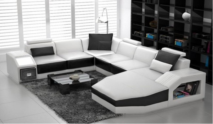 Ledersofa Ecksofa Big Sofa Sofa Couch Polster Eck Wohnlandschaft mit Licht Neu