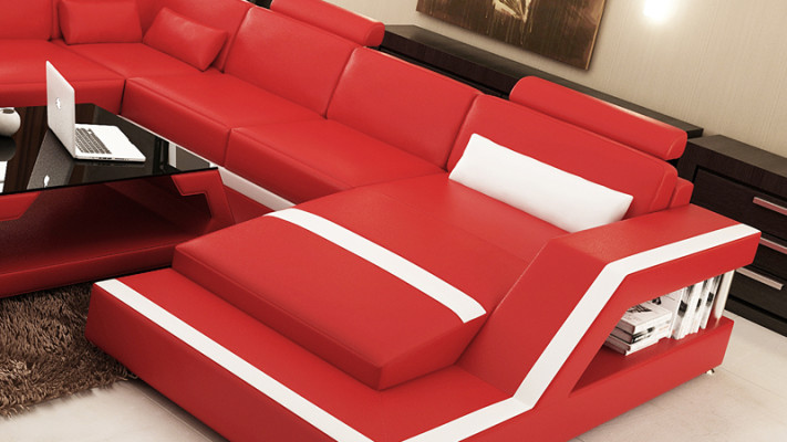 Ledersofa Couch Wohnlandschaft Ecksofa Eck Garnitur Design Modern Sofa L6002