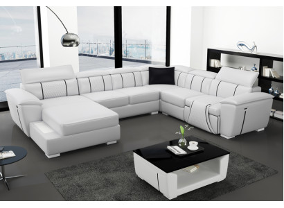 Ledersofa Couch Polster Weiß Leder Sofas Sofa U-Form Couchen Wohnlandschaft