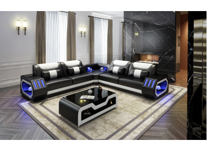 Ledersofa Couch Polster Designersofa Leder Sofas Sofa L-Form USB Soundboxen Neu