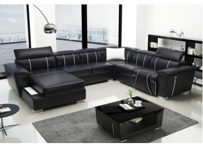 Ledersofa Couch Polster Designersofa Leder Sofas Sofa U-Form G8048 Schwarz Neu