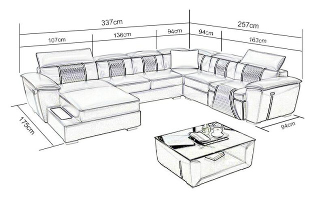Ledersofa Couch Polster Designersofa Leder Sofas Sofa U-Form G8048 Schwarz Neu