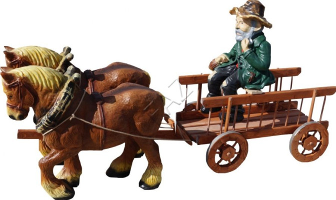 Design Pferde mit Wagen Figur Garten Statue Skulptur Figuren Skulpturen Deko Neu