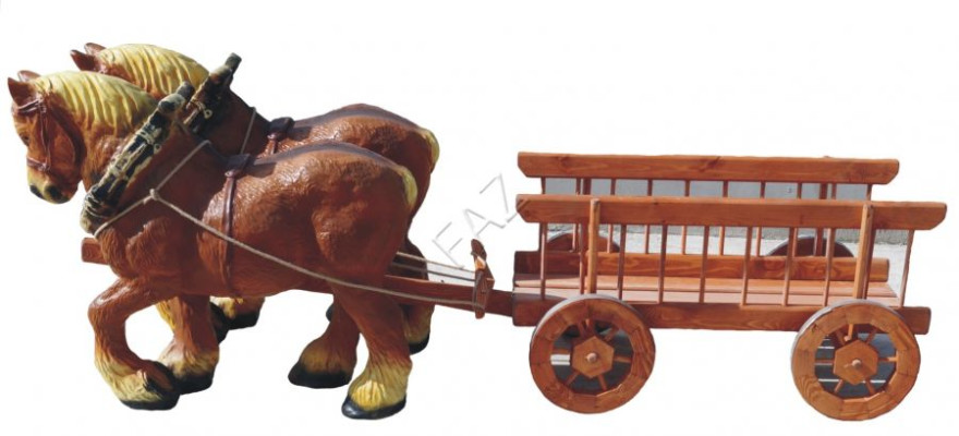 Design Pferde mit Wagen Figur Garten Statue Skulptur Figuren Skulpturen Deko Neu