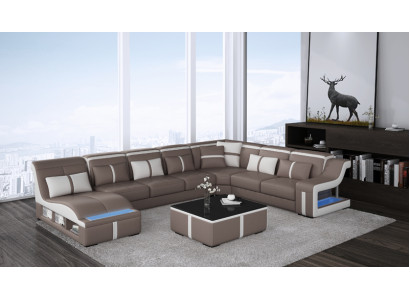 Ledersofa Couch Wohnlandschaft Ecksofa Garnitur Design Modern Sofa U-Form G8047