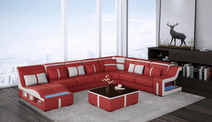Ledersofa Couch Wohnlandschaft Ecksofa Garnitur Design Modern Sofa U-Form G8047