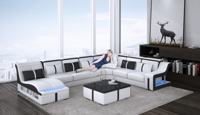 Ledersofa Couch Wohnlandschaft Ecksofa Garnitur Design Modern Sofa U-Form G8047