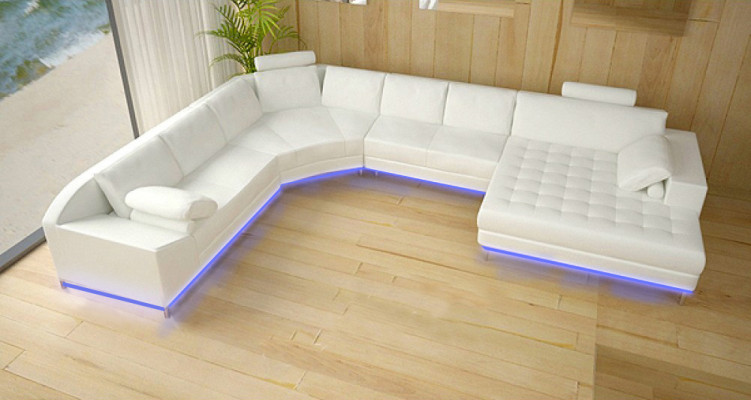 Ledersofa Couch Wohnlandschaft Ecksofa Eck Garnitur Design Modern Sofa mit USB