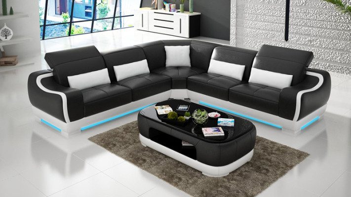 Ledersofa Couch Wohnlandschaft Ecksofa Eck Garnitur Design Modern Sofa mit USB