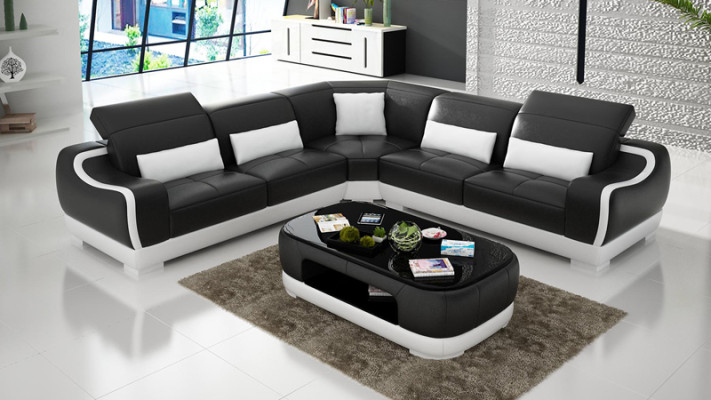 Ledersofa Couch Wohnlandschaft Ecksofa Eck Garnitur Design Modern Sofa mit USB