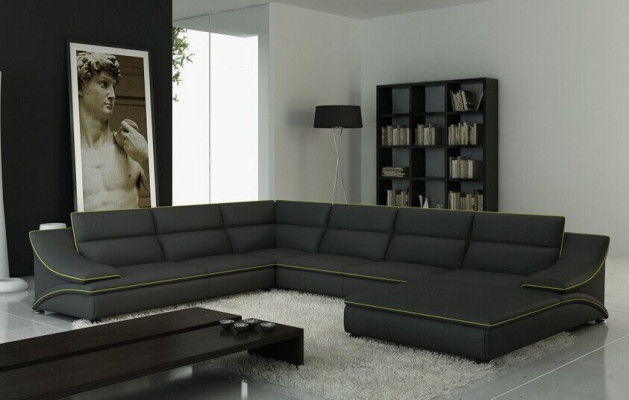 Ledersofa Couch Wohnlandschaft Ecksofa Eck Garnitur Design Modern Sofa mit USB