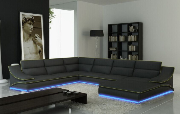 Ledersofa Couch Wohnlandschaft Ecksofa Eck Garnitur Design Modern Sofa mit USB