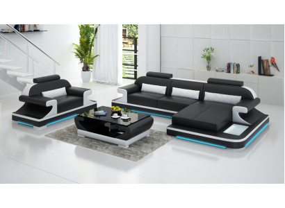 Ledersofa Couch Wohnlandschaft Ecksofa + Sessel Neu Garnitur Design Sofa mit USB