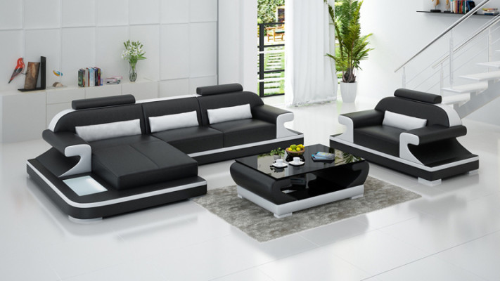 Ledersofa Couch Wohnlandschaft Ecksofa + Sessel Neu Garnitur Design Sofa mit USB
