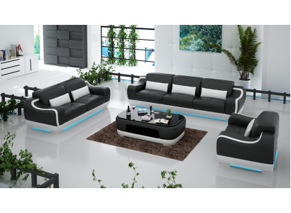 Ledersofa Couch Wohnlandschaft 3+2+1 Sitzer Garnitur Sofa Sofagarnitur mit USB