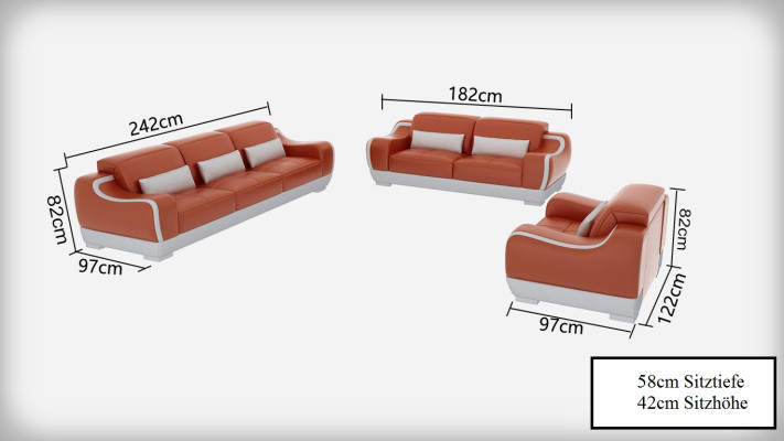 Ledersofa Couch Wohnlandschaft 3+2+1 Sitzer Garnitur Sofa Sofagarnitur mit USB