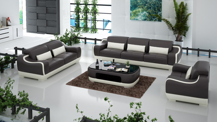 Ledersofa Couch Wohnlandschaft 3+2+1 Sitzer Garnitur Sofa Sofagarnitur mit USB