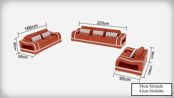 Ledersofa Couch Sofagarnituren 3+2+1 Sitzer Garnitur Design Modern Sofa mit USB