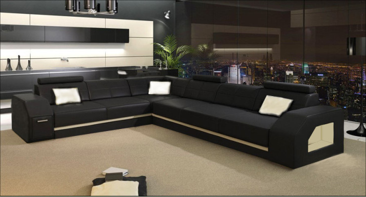Ledersofa Couch Wohnlandschaft Ecksofa Eck Garnitur Design Modern Sofa mit USB