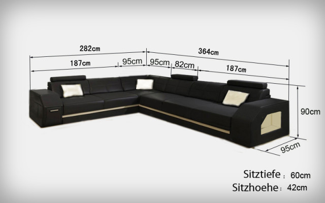 Ledersofa Couch Wohnlandschaft Ecksofa Eck Garnitur Design Modern Sofa mit USB