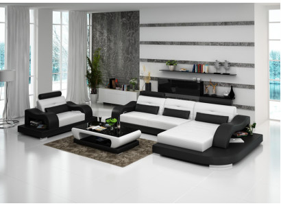 Ledersofa Wohnlandschaft Ecksofa Eck Sessel Design Modern Sofa Garnitur mit USB