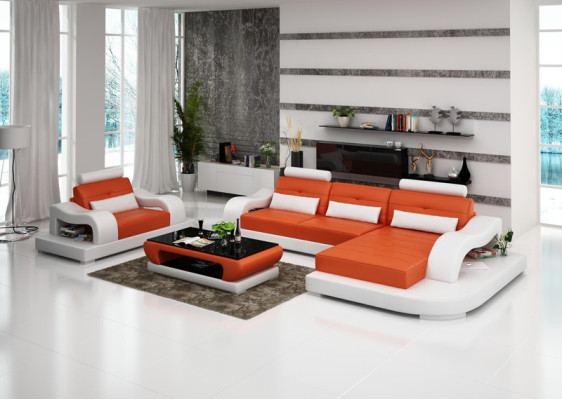 Ledersofa Wohnlandschaft Ecksofa Eck Sessel Design Modern Sofa Garnitur mit USB