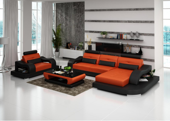 Ledersofa Wohnlandschaft Ecksofa Eck Sessel Design Modern Sofa Garnitur mit USB