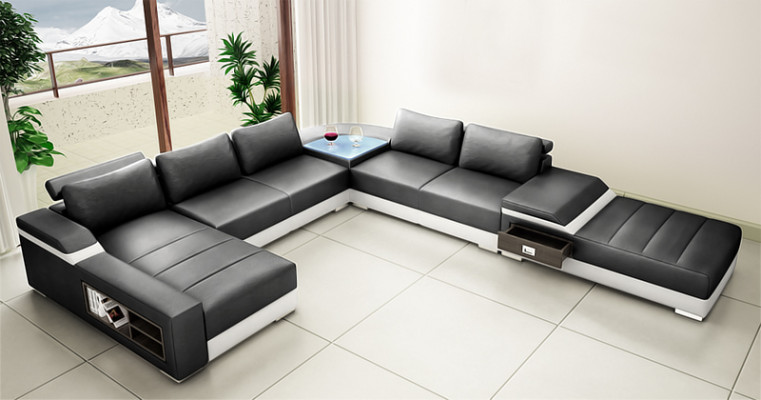 Ecksofa U Form Sofa Couch Polster Ecksofa Wohnlandschaft Ledersofa USB Neu 2680
