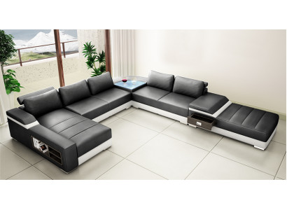 Ecksofa U Form Sofa Couch Polster Ecksofa Wohnlandschaft Ledersofa USB Neu 2680