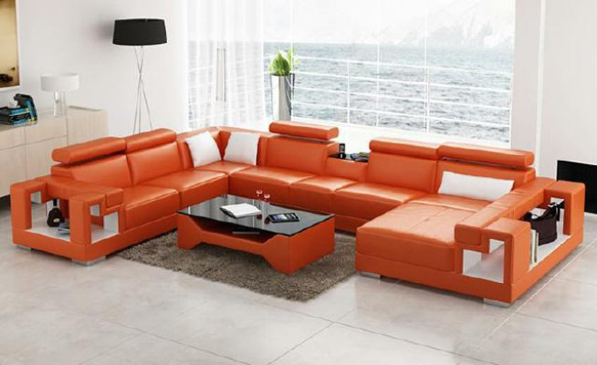 Ledersofa mit USB Wohnlandschaft Ecksofa Couch Sofa Eck Garnitur Ecke XXL Big