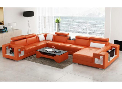 Ledersofa mit USB Wohnlandschaft Ecksofa Couch Sofa Eck Garnitur Ecke XXL Big