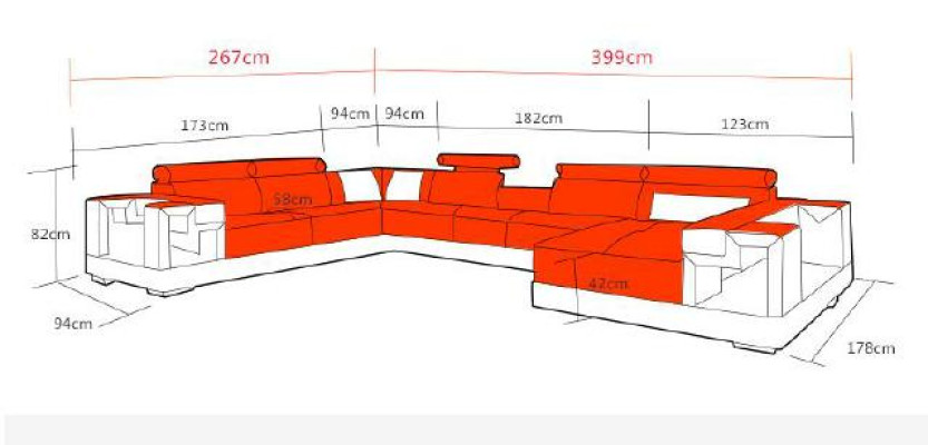 Ledersofa mit USB Wohnlandschaft Ecksofa Couch Sofa Eck Garnitur Ecke XXL Big