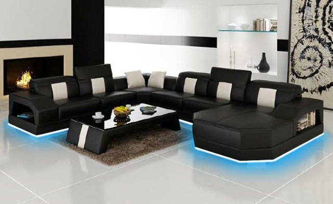 Ecksofa Polster Designer Sofa Couch Modernde Sofas U Form Leder +USB Eckgarnitur