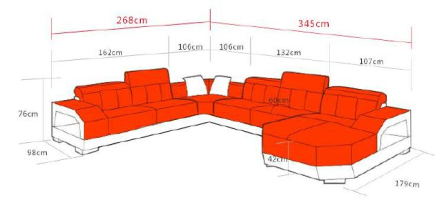 Ecksofa Polster Designer Sofa Couch Modernde Sofas U Form Leder +USB Eckgarnitur