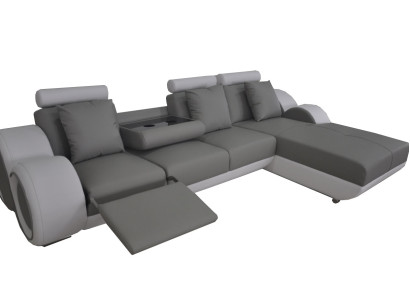 Design Sofa + USB Leder Eck Garnitur Ecke Landschaft Polster L Form Wohn Relax