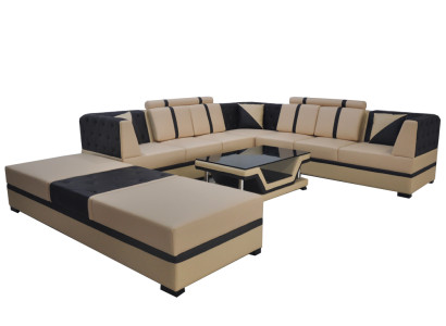 Ecksofa Design Polster Eckcouch Eckgarnitur Sofa Wohnlandschaft 3tlg Tisch USB