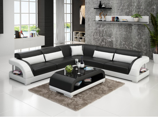 Ledersofa mit USB,Wohnlandschaft Ecksofa Eck Garnitur Design Modern Sofa G8016B