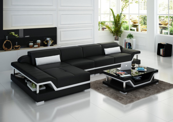 Design Ledersofa Sofa USB Polster Eckgarnitur Sitzgarnitur Leder Couchen 8004C