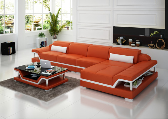 Design Ledersofa Sofa USB Polster Eckgarnitur Sitzgarnitur Leder Couchen 8004C