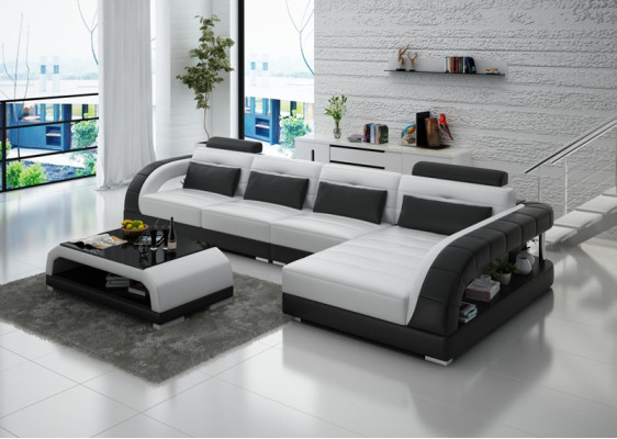 Ledersofa Ecksofa + USB Garnitur Wohnlandschaft Polster L Form Couch Sofa G8012C