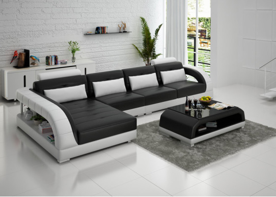 Ledersofa Ecksofa + USB Garnitur Wohnlandschaft Polster L Form Couch Sofa G8012C